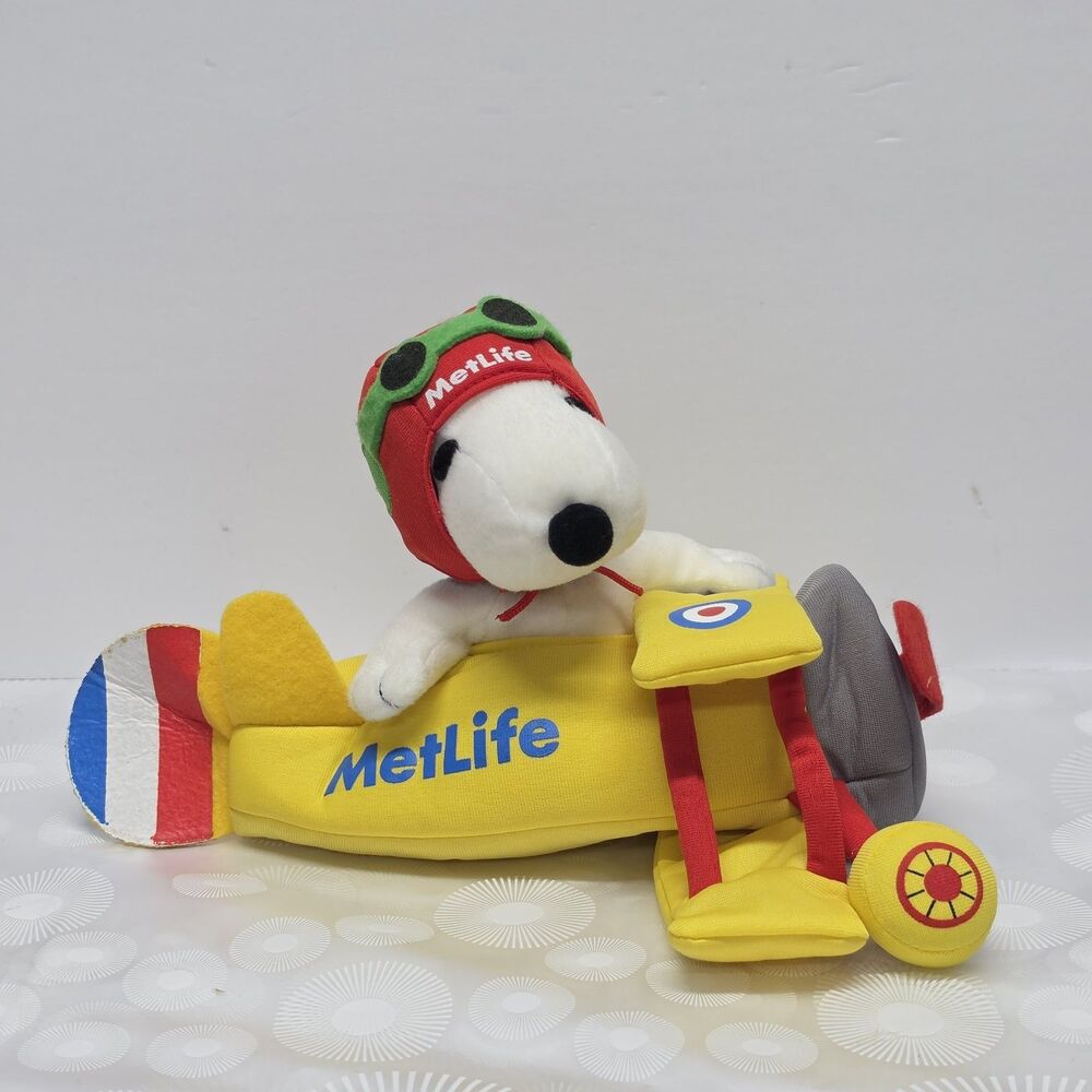 Peanuts Snoopy METLIFE Ace Airplane Air Pilot Yellow Airplane Plush Toy